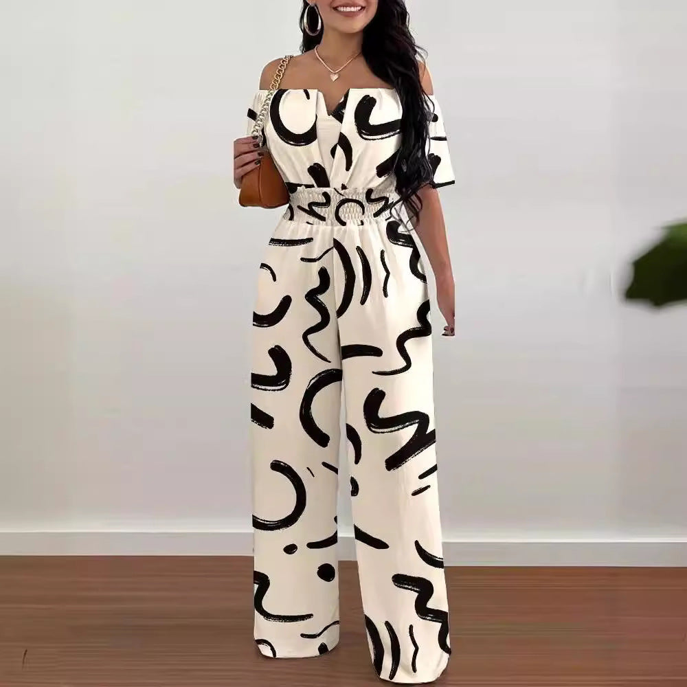 Women's Printed Off-shoulder Fitted Waist