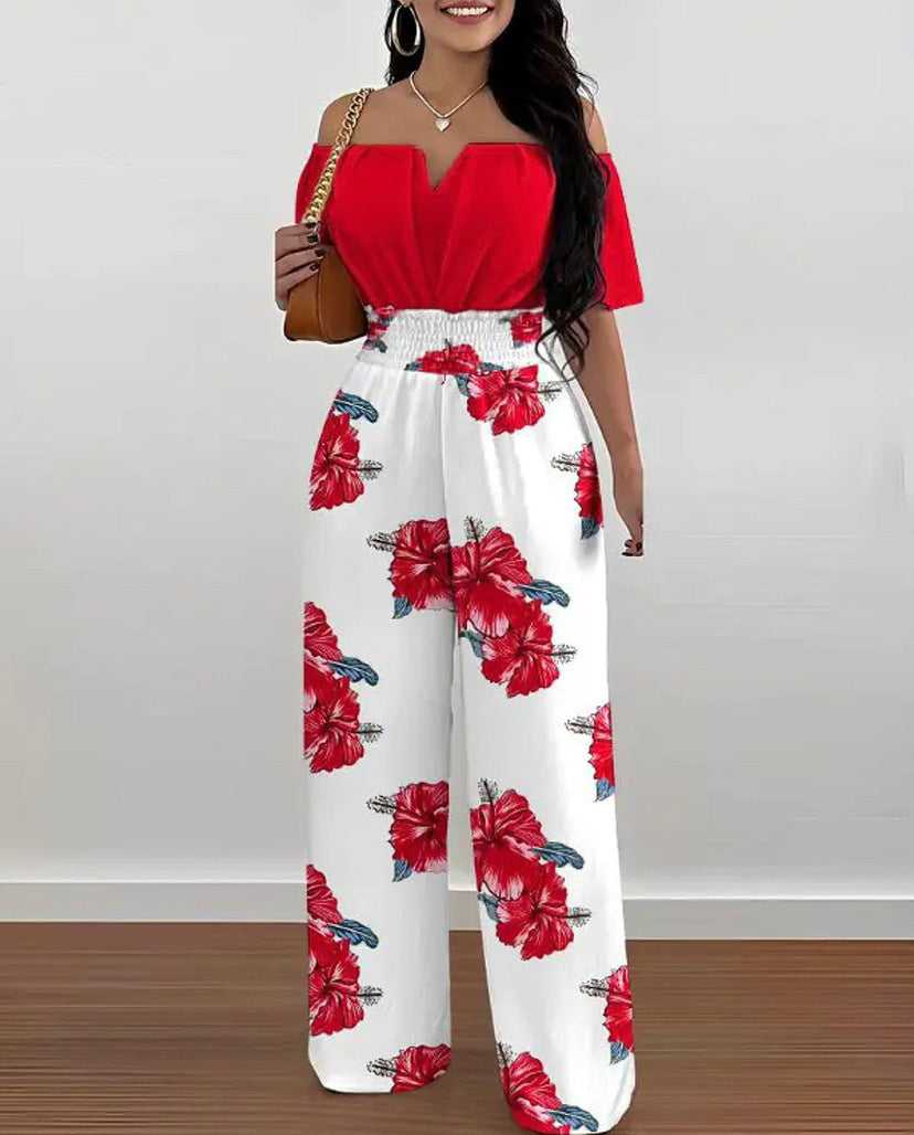 Women's Printed Off-shoulder Fitted Waist