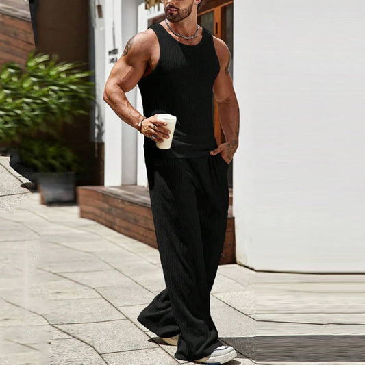 Men's Casual Sleeveless Knitted Vest Pants Two-piece Set