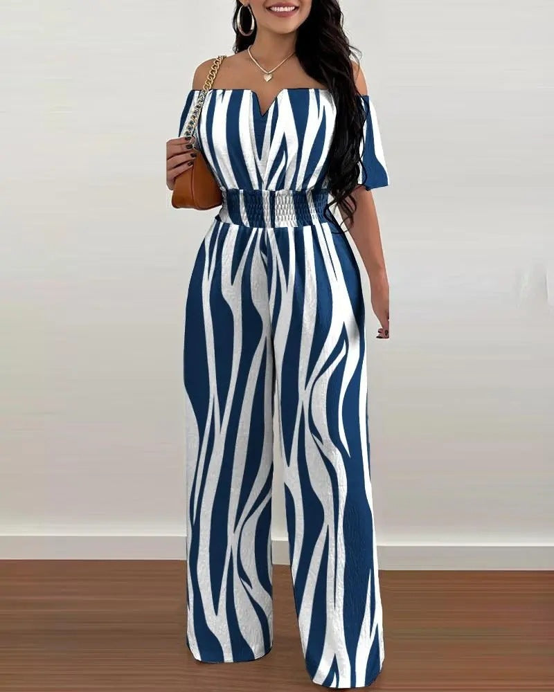 Women's Printed Off-shoulder Fitted Waist